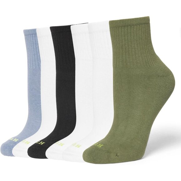 Women's Olive 6 Pair Pack Winter Soft Warm Thick Cold Mini Crew Calf Socks - Picture 1 of 7
